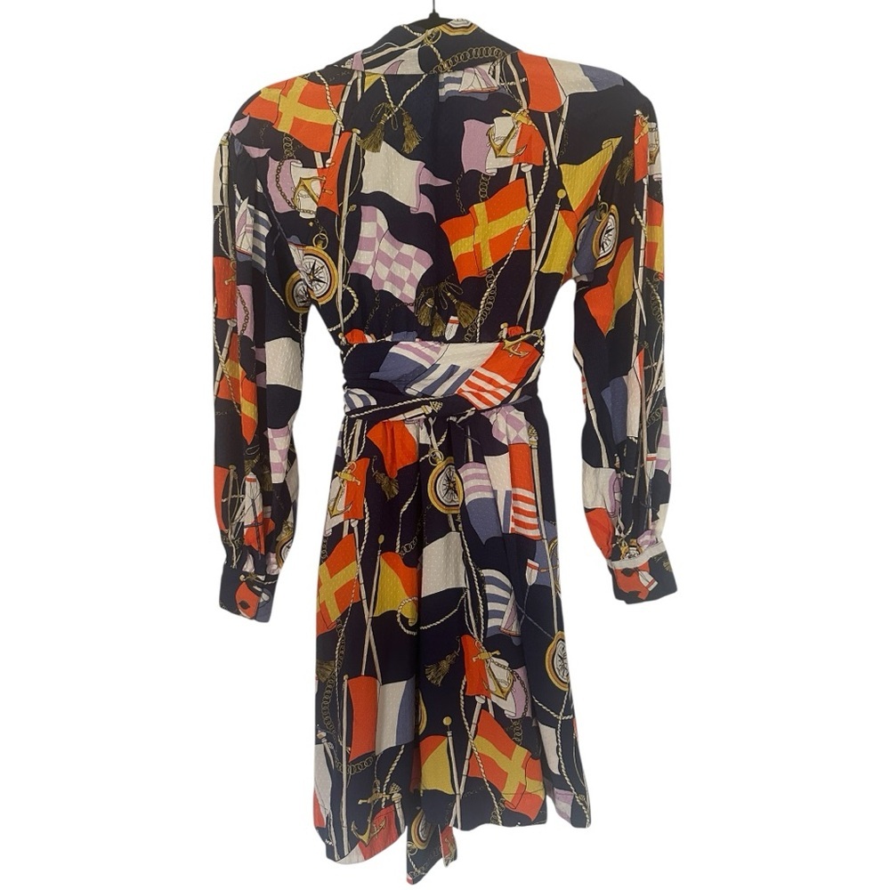 Maeve by Anthropologie Blue Orange Flag & Rope Nautical Textured Dress Size XXS - Picture 5 of 8